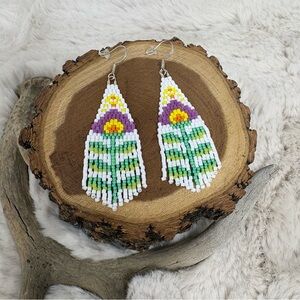 Beaded Fringe Flower Earrings